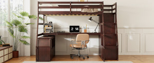English Elm Full Size Kids Loft Bed with Integrated Desk Seven Drawers and Open Shelving Espresso LT000649AAP-1