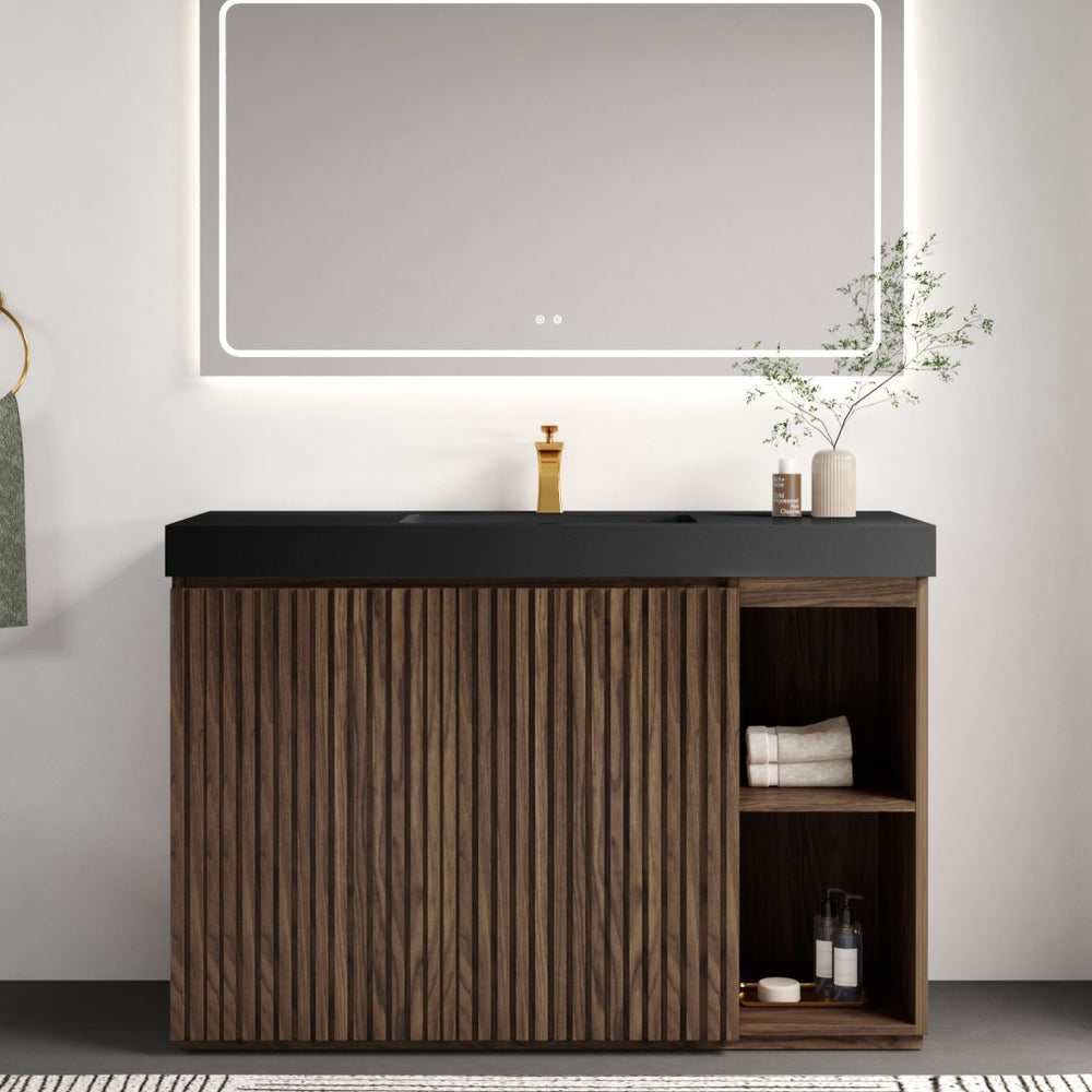 English Elm Grace Floating Walnut Vanity with Solid Surface Sink and Soft Close Storage Drawers Walnut Brown W1865S00226