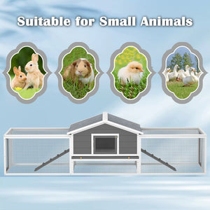 English Elm 2-story Solid Pine Outdoor Rabbit Hutch with Waterproof Roof Run Area and Ramps W1850P264855