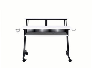 English Elm Suitor White & Black Studio Desk with Sliding Keyboard Tray, 61-Key Support, Open Storage, Casters B2726P297802