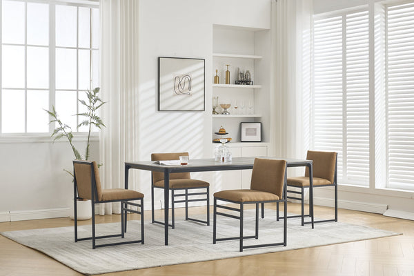 English Elm Modern Upholstered Dining Chairs Set of 2 with Linen-Like Fabric, High-Resilience Foam and Metal Frame Elegant Comfort Coffee W1249P257009