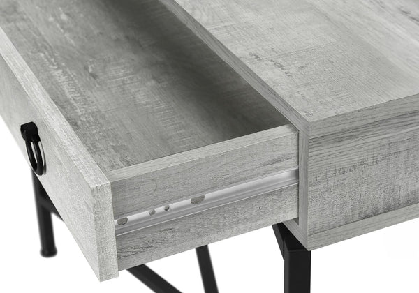 English Elm Accent Table Rustic Wood-Look End Table with Black Metal X Base, Nightstand with Drawer for Living Room Grey 52 L x 15 W x 6 H B2710P219290