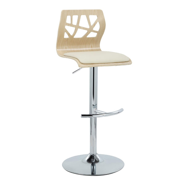 English Elm Adjustable Swivel Barstools Mid-century Modern Walnut and Cream Faux Leather Set of 2 B202S02182
