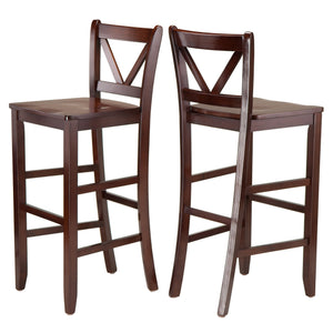 Winsome Wood Victor 2-piece V-back Bar Stool Set In Walnut - Stylish, Sturdy Design For Kitchen Or Breakfast Nook Walnut Solid Wood 94259-winsome-wood