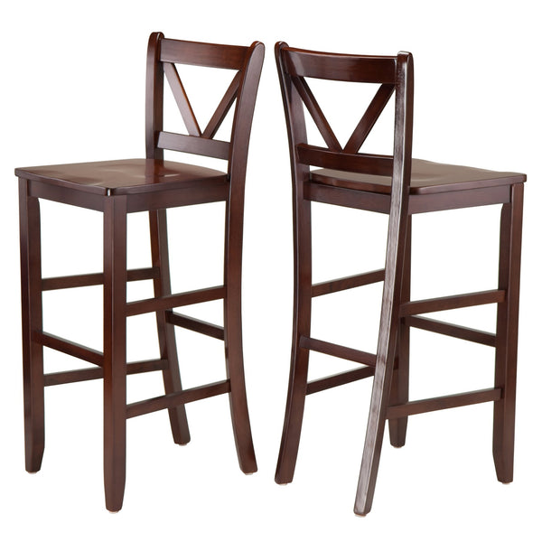 Winsome Wood Victor 2-piece V-back Bar Stool Set In Walnut - Stylish, Sturdy Design For Kitchen Or Breakfast Nook Walnut Solid Wood 94259-winsome-wood