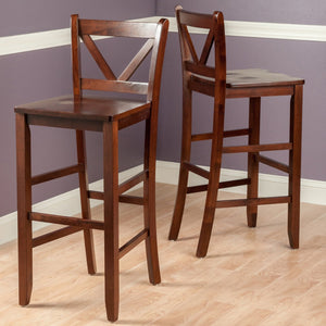 Winsome Wood Victor 2-piece V-back Bar Stool Set In Walnut - Stylish, Sturdy Design For Kitchen Or Breakfast Nook Walnut Solid Wood 94259-winsome-wood