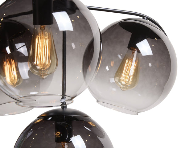 Sunpan KAMARA Chandelier - Modern Black Fixture with Clear & Grey Glass Shades for Stylish Ambiance 107925