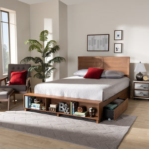 Baxton Studio Baxton Studio Alba Full-Size Platform Bed with 4 Drawers & Adjustable Headboard in Ash Walnut Finish Alba-Ash Walnut-Full