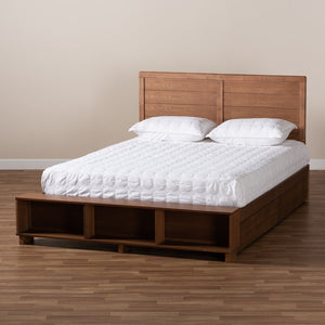 Baxton Studio Baxton Studio Alba Full-Size Platform Bed with 4 Drawers & Adjustable Headboard in Ash Walnut Finish Alba-Ash Walnut-Full