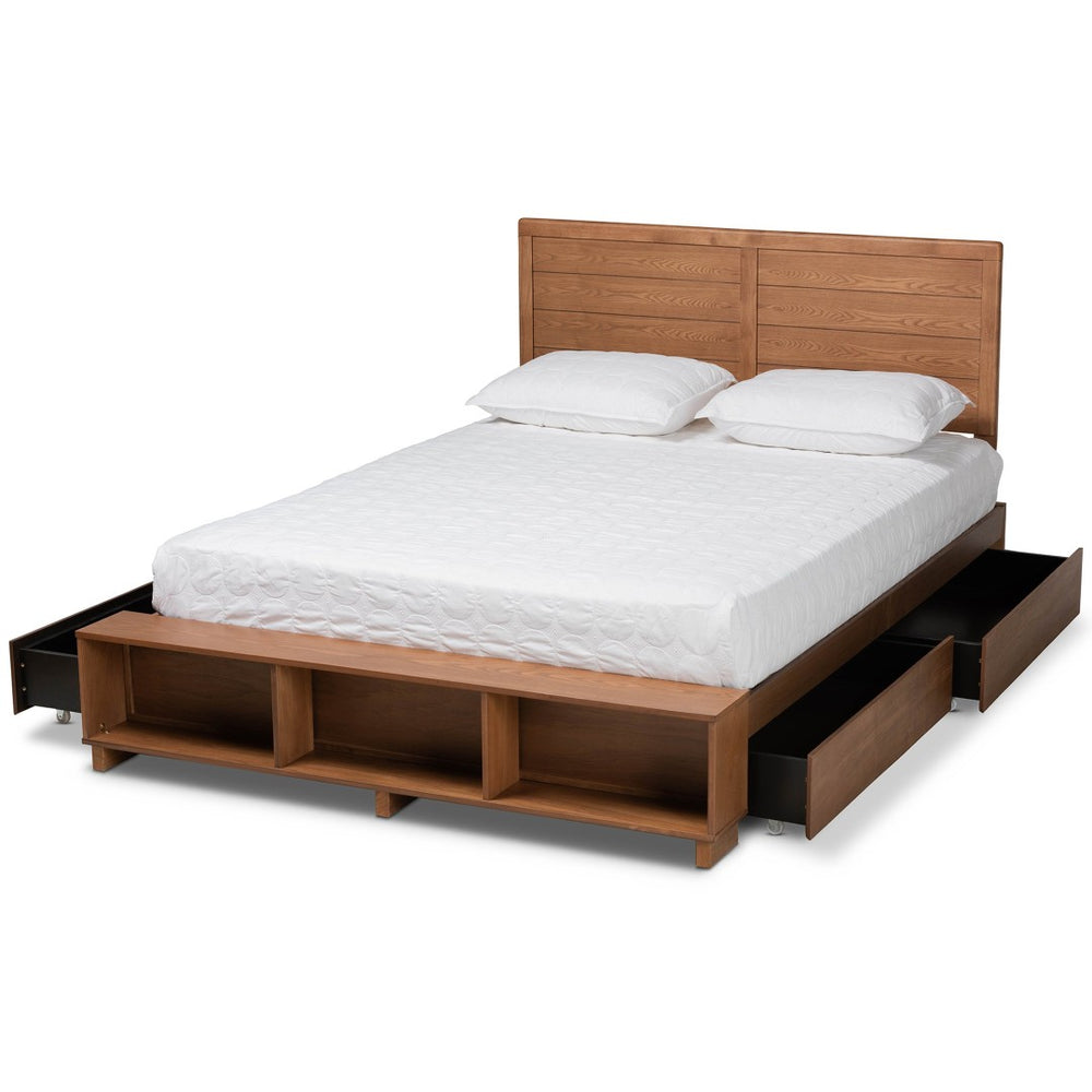 Baxton Studio Baxton Studio Alba Full-Size Platform Bed with 4 Drawers & Adjustable Headboard in Ash Walnut Finish Alba-Ash Walnut-Full