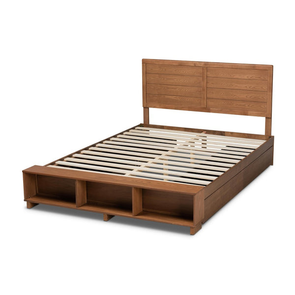 Baxton Studio Baxton Studio Alba Full-Size Platform Bed with 4 Drawers & Adjustable Headboard in Ash Walnut Finish Alba-Ash Walnut-Full