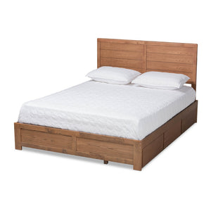 Baxton Studio Baxton Studio Modern Ash Walnut Platform Storage Bed with 3 Drawers for Stylish Bedroom Organization Lisa Queen Lisa-Ash Walnut-Queen