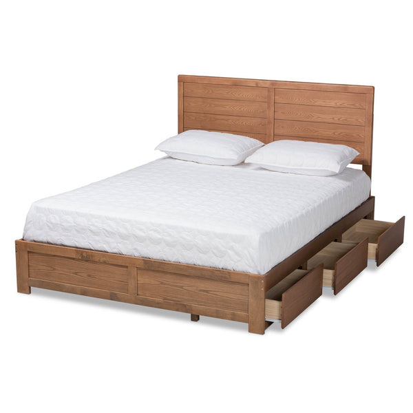 Baxton Studio Baxton Studio Modern Ash Walnut Platform Storage Bed with 3 Drawers for Stylish Bedroom Organization Lisa Queen Lisa-Ash Walnut-Queen