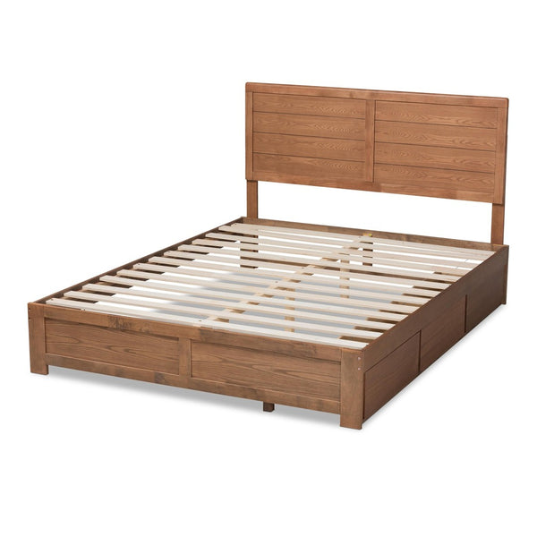 Baxton Studio Baxton Studio Modern Ash Walnut Platform Storage Bed with 3 Drawers for Stylish Bedroom Organization Lisa Queen Lisa-Ash Walnut-Queen