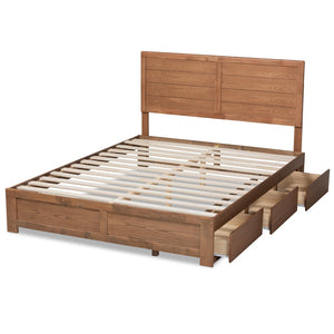 Baxton Studio Baxton Studio Modern Ash Walnut Platform Storage Bed with 3 Drawers for Stylish Bedroom Organization Lisa Queen Lisa-Ash Walnut-Queen