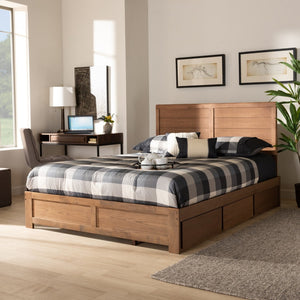 Baxton Studio Baxton Studio Modern Ash Walnut Platform Storage Bed with 3 Drawers for Stylish Bedroom Organization Lisa Queen Lisa-Ash Walnut-Queen