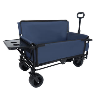 English Elm 3-in-1 Convertible Utility Wagon with Folding Tabletop Bench Seat All-terrain Wheels Dark Blue W2932P320638