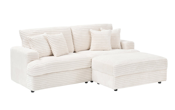 English Elm 88.58 Inch White Corduroy Sofa – Plush Comfort, Stylish Design & Practical Storage For Living Spaces W3356S00011