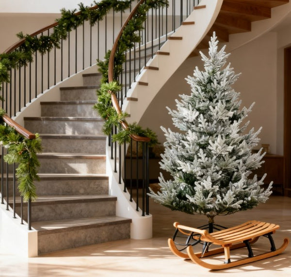 English Elm Christmas Flocked Artificial Tree 7.5 Ft Nordic Pine with 1218 Tips Steel Base T3971P419195