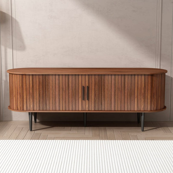 English Elm Tv Stand, 55" Walnut Mid-Century Modern Console With Storage, Sliding Door & Stylish Design For Home W2641P329198-GIGA