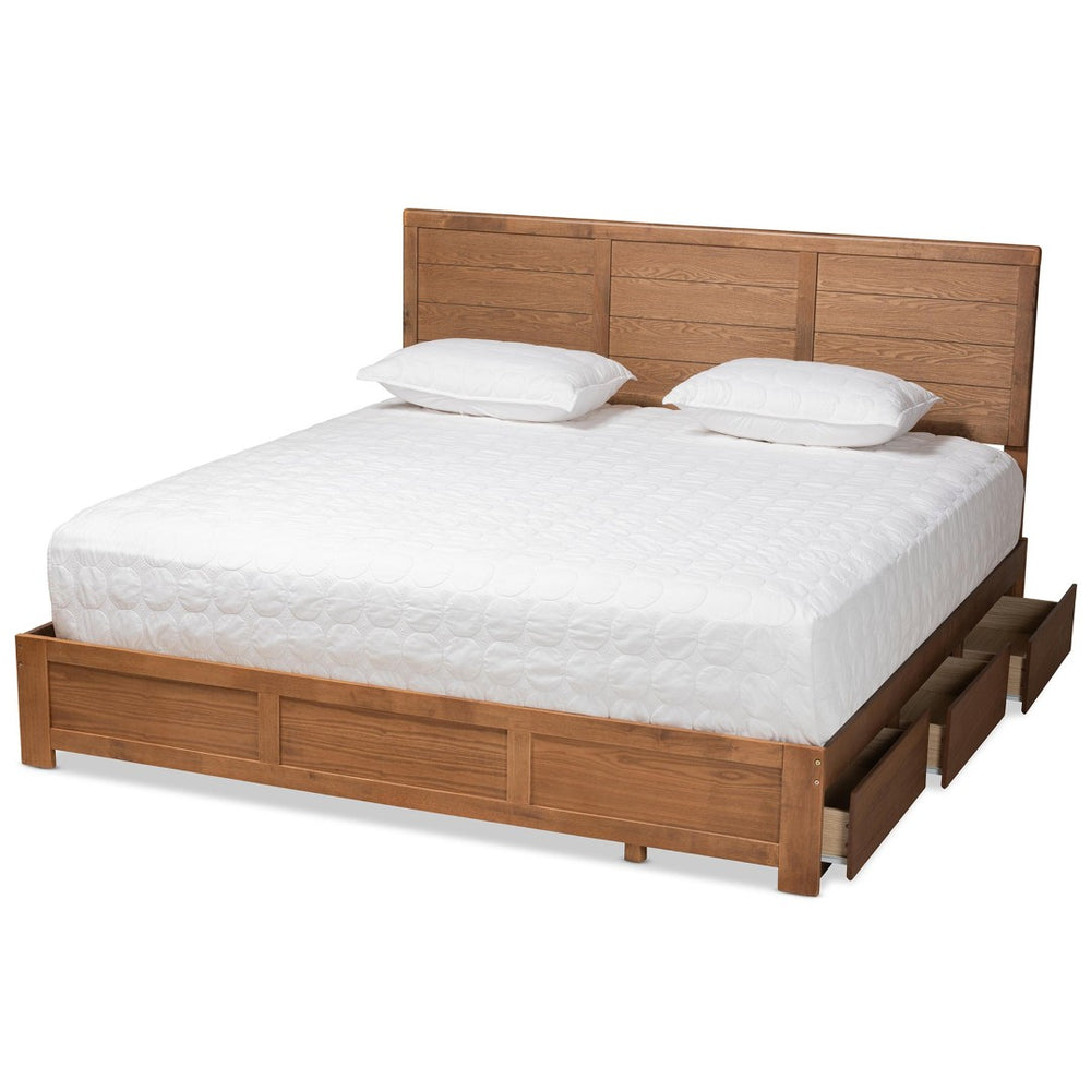 Baxton Studio Baxton Studio Lisa Modern King Size Platform Storage Bed with 3 Drawers & Adjustable Headboard Lisa-Ash Walnut-King