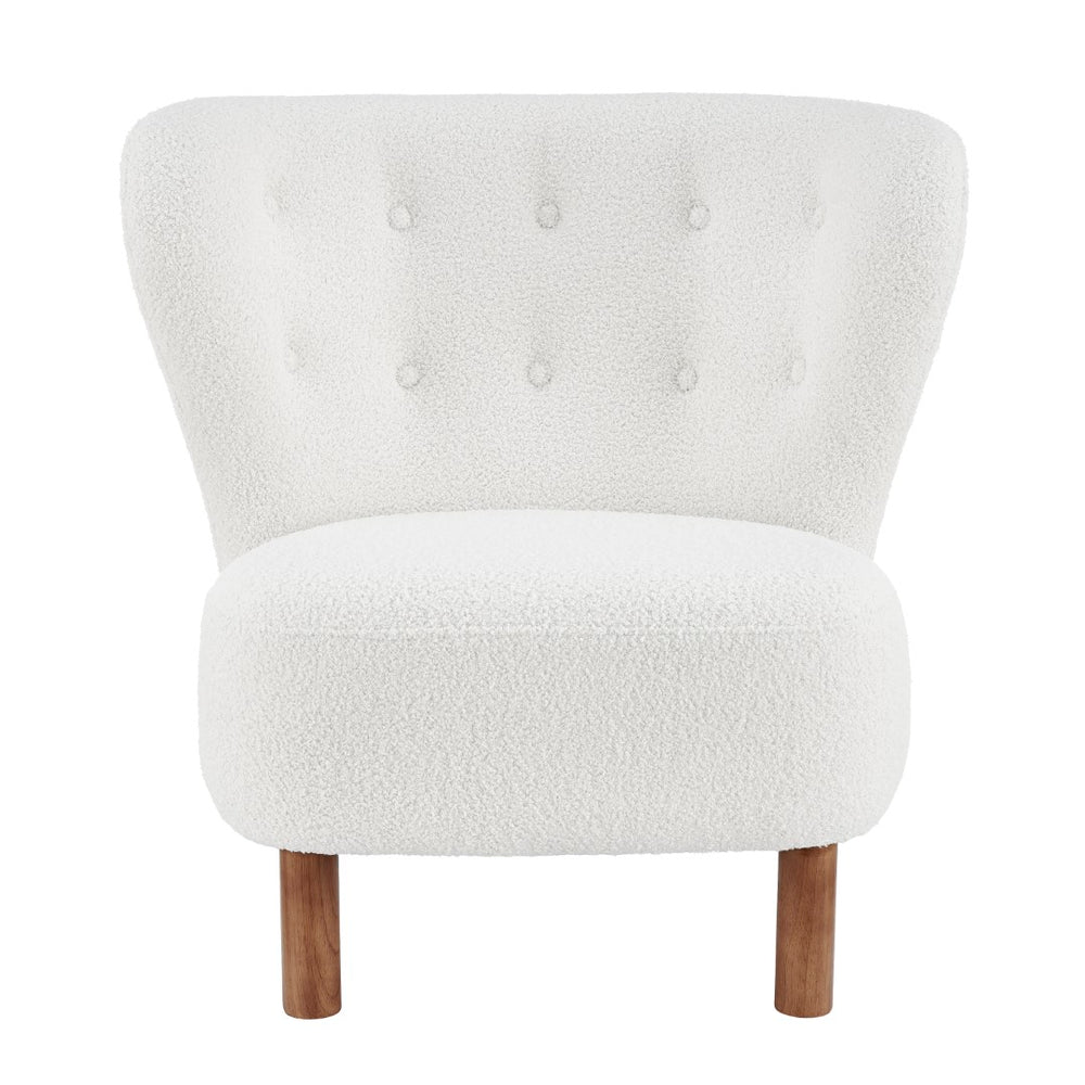 EuroStyle Beatrice Lounge Chair in White Fabric with Walnut Stained Wood Legs