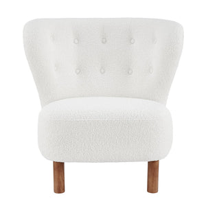 EuroStyle Beatrice Lounge Chair in White Fabric with Walnut Stained Wood Legs