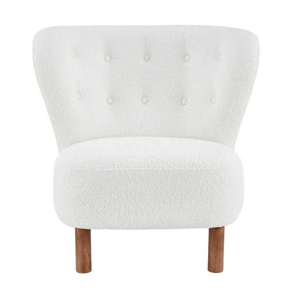 EuroStyle Beatrice Lounge Chair in White Fabric with Walnut Stained Wood Legs