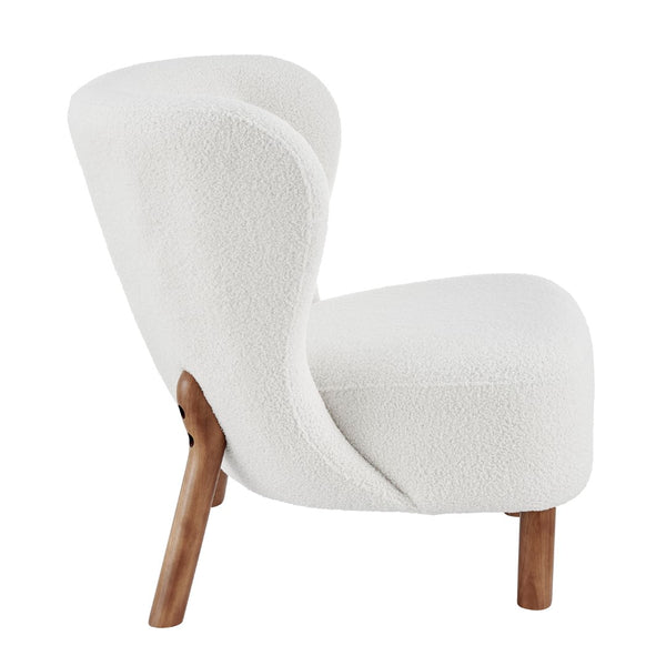 EuroStyle Beatrice Lounge Chair in White Fabric with Walnut Stained Wood Legs