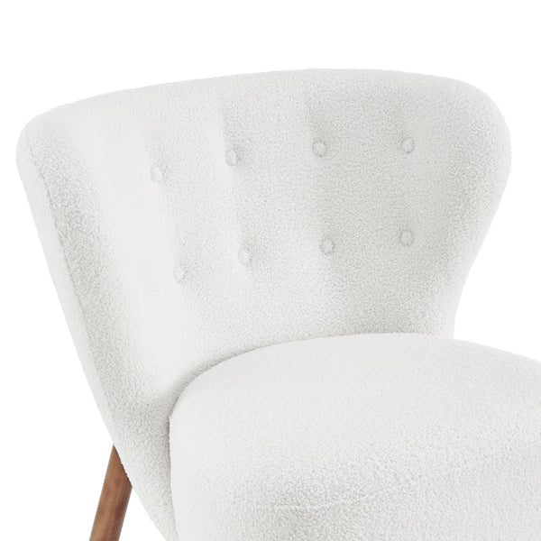 EuroStyle Beatrice Lounge Chair in White Fabric with Walnut Stained Wood Legs