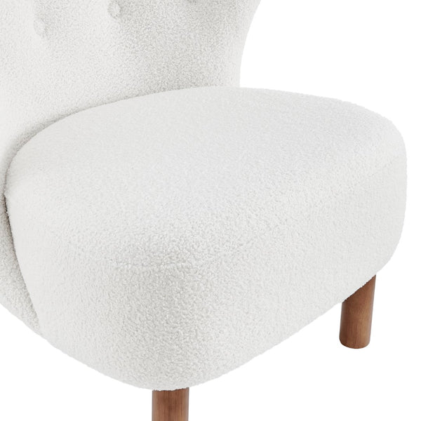 EuroStyle Beatrice Lounge Chair in White Fabric with Walnut Stained Wood Legs