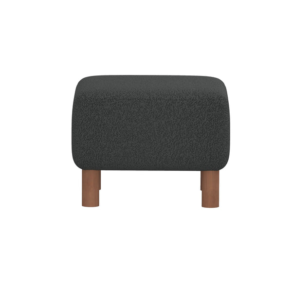 Beatrice Stylish Black Fabric Stool with Cushioned Top & Durable Walnut Wood Legs for Relaxation