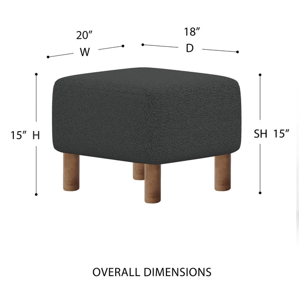 Beatrice Stylish Black Fabric Stool with Cushioned Top & Durable Walnut Wood Legs for Relaxation