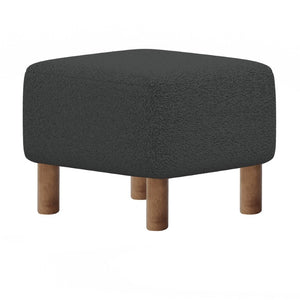 EuroStyle Beatrice Upholstered Accent Stool with Foam Cushion and Warm Walnut Wood Legs Black 94272-BLK