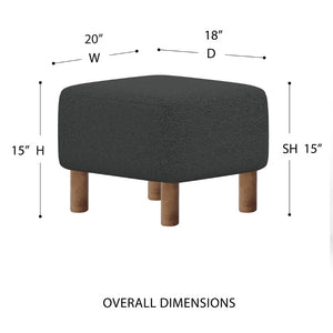 EuroStyle Beatrice Upholstered Accent Stool with Foam Cushion and Warm Walnut Wood Legs Black 94272-BLK