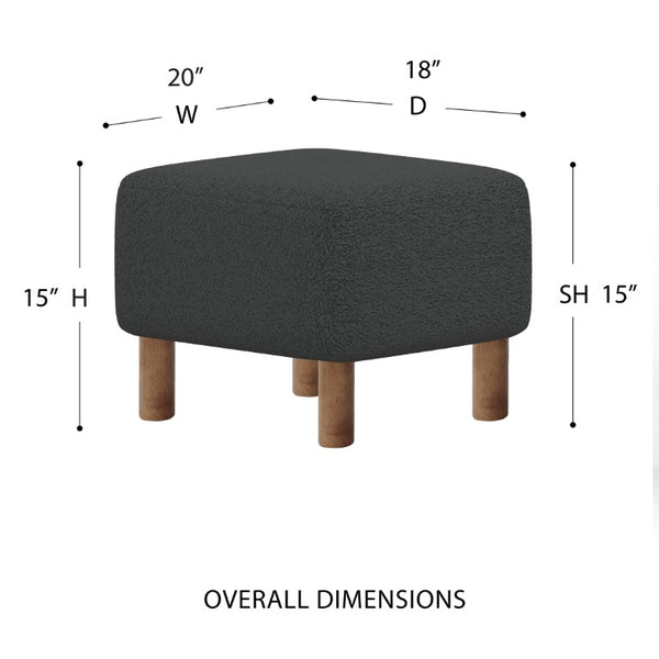 EuroStyle Beatrice Upholstered Accent Stool with Foam Cushion and Warm Walnut Wood Legs Black 94272-BLK
