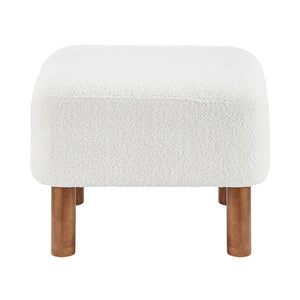 EuroStyle Beatrice Ottoman in White Fabric with Walnut Stained Wood Legs