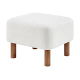 EuroStyle Beatrice Ottoman in White Fabric with Walnut Stained Wood Legs