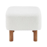 EuroStyle Beatrice Ottoman in White Fabric with Walnut Stained Wood Legs