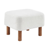 EuroStyle Beatrice Ottoman in White Fabric with Walnut Stained Wood Legs