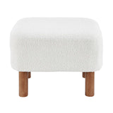 EuroStyle Beatrice Ottoman in White Fabric with Walnut Stained Wood Legs