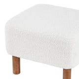 EuroStyle Beatrice Ottoman in White Fabric with Walnut Stained Wood Legs