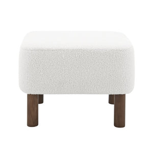 EuroStyle Beatrice Upholstered Accent Stool with Foam Cushion and Warm Walnut Wood Legs White 94272-WHT