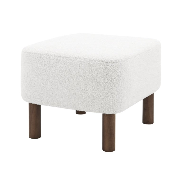 EuroStyle Beatrice Upholstered Accent Stool with Foam Cushion and Warm Walnut Wood Legs White 94272-WHT