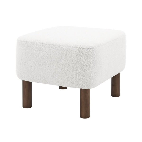EuroStyle Beatrice Upholstered Accent Stool with Foam Cushion and Warm Walnut Wood Legs White 94272-WHT
