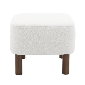 EuroStyle Beatrice Upholstered Accent Stool with Foam Cushion and Warm Walnut Wood Legs White 94272-WHT