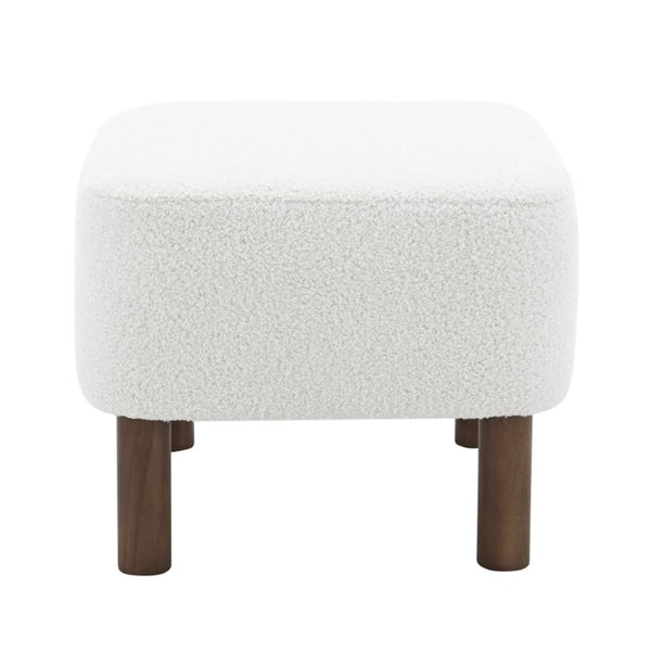 EuroStyle Beatrice Upholstered Accent Stool with Foam Cushion and Warm Walnut Wood Legs White 94272-WHT