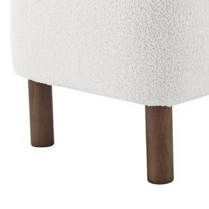 EuroStyle Beatrice Upholstered Accent Stool with Foam Cushion and Warm Walnut Wood Legs White 94272-WHT