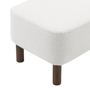 EuroStyle Beatrice Upholstered Accent Stool with Foam Cushion and Warm Walnut Wood Legs White 94272-WHT