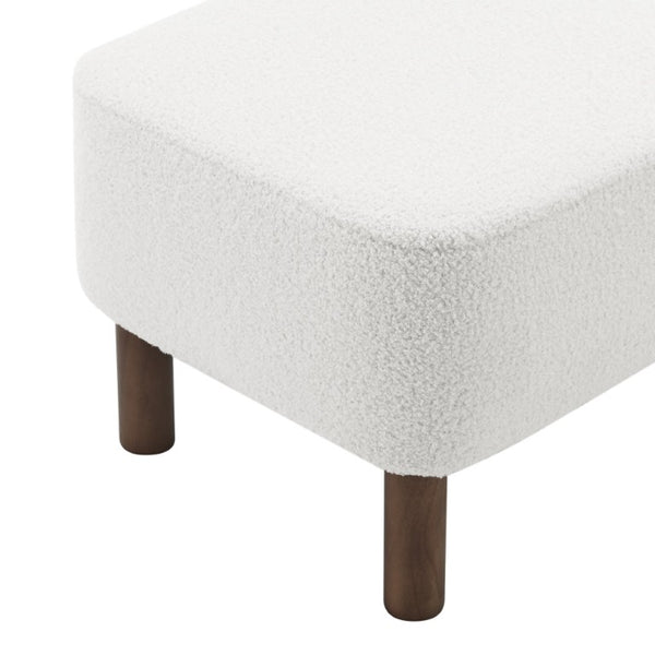 EuroStyle Beatrice Upholstered Accent Stool with Foam Cushion and Warm Walnut Wood Legs White 94272-WHT